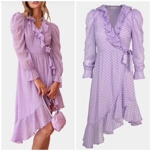 Adelyn Rae Elegant Lavender Polka Dot Wrap Dress Medium